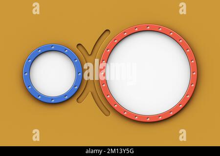 Abstract red round frame with blue round frame on yellow background, Speech bubble, social media comment, dialogue box infographic, 3d rendering Stock Photo