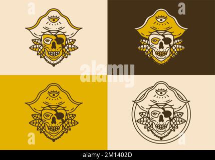 Vintage art illustration design of the skull pirates Stock Vector