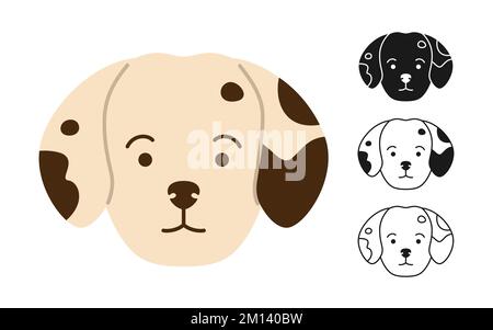 Dog dalmatian faces cartoon character set. Cute puppy childish kawaii head symbol muzzle, line doodle, icon or silhouette. Smiling funny doggy pet baby, comic print flat sticker template vector Stock Vector