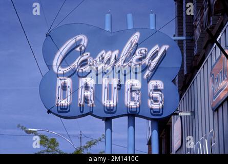 Cowley Drugs vintage drug store sign in Cedar City, Utah Stock Photo