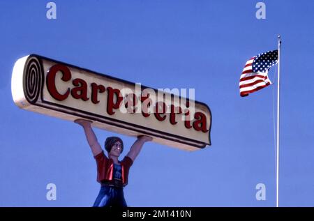 Larger advertising figure for Carpeteria on Vine near Melrose in Hollywood, CA 1977 Stock Photo