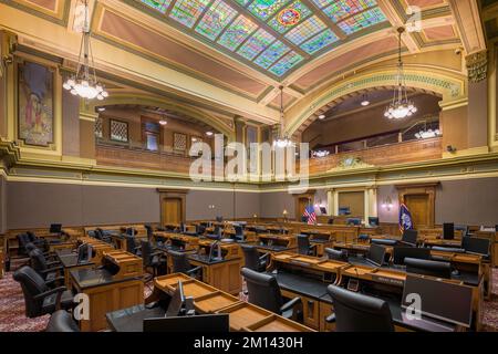 Wyoming State Senate chamber in the Wyoming State Capitol building in Cheyenne, Wyoming Stock Photo