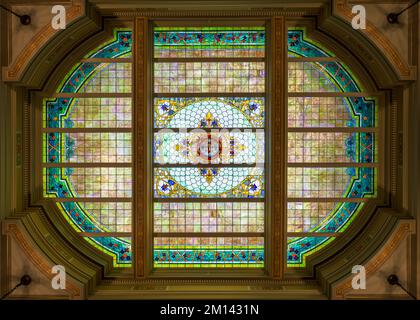 Stained glass ceiling in the House of Representatives chamber in the Wyoming State Capitol building in Cheyenne, Wyoming Stock Photo