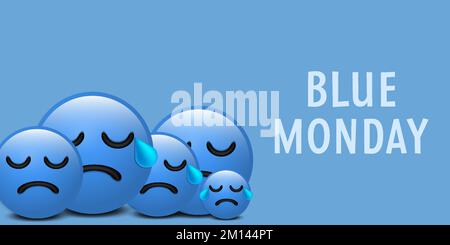 blue monday concept design with blue sad expression emoticon Stock Vector