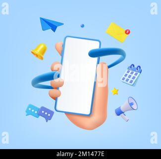 Hand holding Phone with business management app. Stock Vector