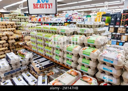 Fresh free range eggs in cardboard boxes for sale in an Australian supermarket Stock Photo