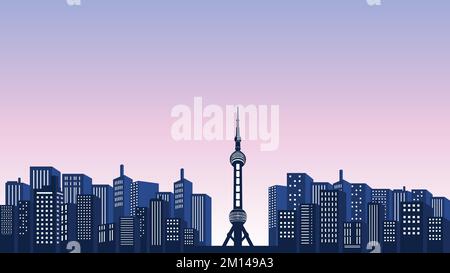 City silhouette of tall buildings with oriental pearl shanghai ...