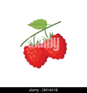 Raspberries  Flat design clip art vector illustration isolated on a white background Stock Vector
