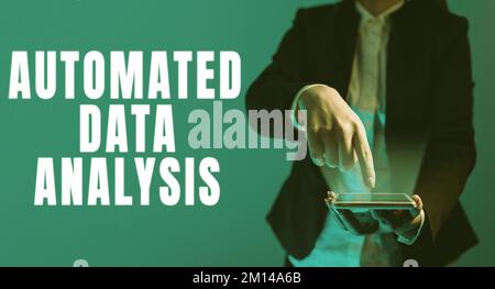 Hand writing sign Automated Data Analysis. Business idea Artificial intelligence and deep learning technology Stock Photo