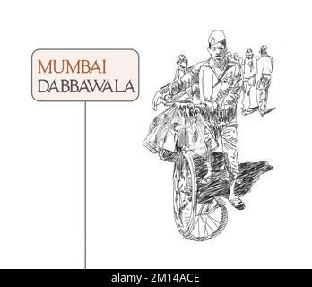 Dabbawalla delivering lunch boxes for delivery outside Churchgate railway station. India, Maharashtra, Mumbai. Indian Dabbawalla is delivering tiffin. Stock Photo