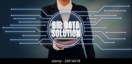Conceptual caption Big Data Solution. Word for Extracting value from huge volumes of a variety of facts Stock Photo