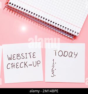 Conceptual caption Website Check Up. Conceptual photo an examination of a website to see if something is in order Stock Photo