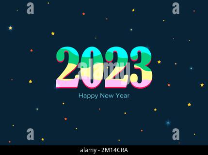 inscription of new year 2023 with color numbers and shining stars Stock Vector