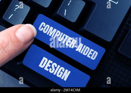 Conceptual caption Computer Aided Design. Business concept CAD industrial designing by using electronic devices Stock Photo
