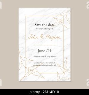 A5 wedding invitation flyer with floral design on marble texture Stock Vector