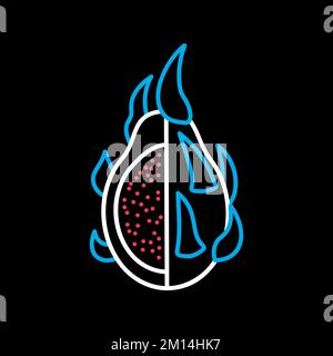 Dragon fruit, Pitaya or Pitahaya tropical fruit vector on black background icon. Graph symbol for food and drinks web site, apps design, mobile apps a Stock Vector