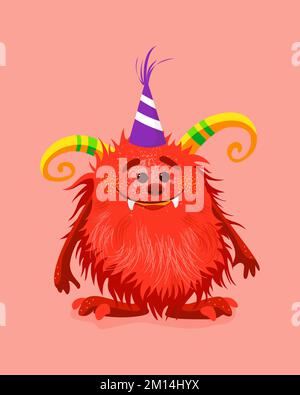 Vector illustration with cute red cartoon Monster. Stock Vector