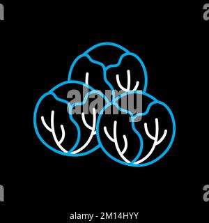 Brussels sprouts isolated design vector on black background icon. Vegetable sign. Graph symbol for food and drinks web site, apps design, mobile apps Stock Vector