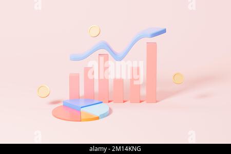 Statistical Pink Design 3d rendering marketing research with chart and a magnifying glass icon ...