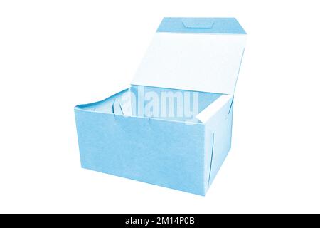 Side view blue empty disposable paper fast food tray isolated on white background. Paper box isolated. Paper container Stock Photo