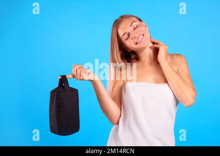 skin care in the sauna, swimming pool, solarium. cosmetic bag with necessary means for travel Stock Photo