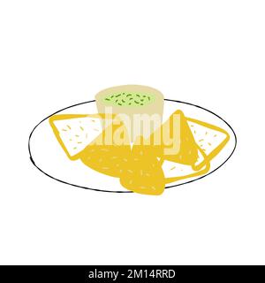 Mexican food nachos with guacamole illustration isolated on white background Stock Vector