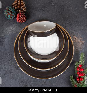 oriental designed luxury dinner plates with gold detailed Stock Photo
