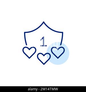 First place shield award with hearts. Pixel perfect, editable stroke line icon Stock Vector