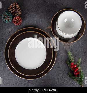 oriental designed luxury dinner plates with gold detailed Stock Photo