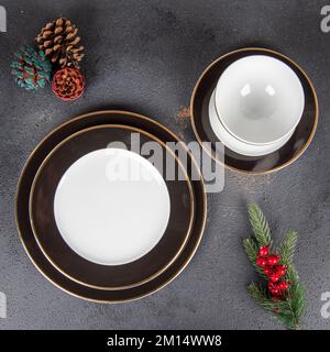 oriental designed luxury dinner plates with gold detailed Stock Photo