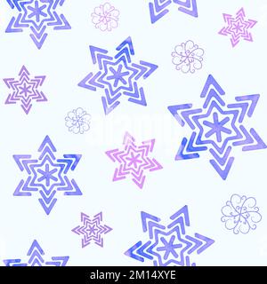 Seamless winter pattern with violet watercolor snowflakes Stock Vector