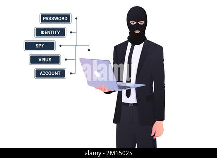 Hacker Concept Illustration with Man Hiding Identity Stock Vector