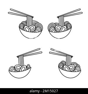 Vector Set of icon Ramen in doodle style. Stock Vector