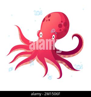 Funny Cartoon Octopus In Sea Vector Illustration Stock Vector