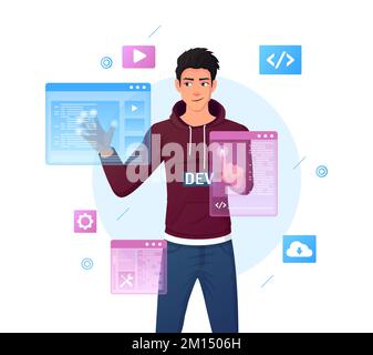 Web Development Programmer and Code Testing in Augmented Reality Illustration Stock Vector