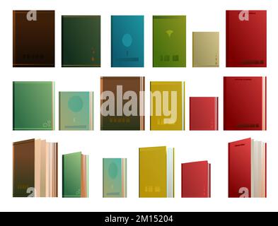 Set books objects. Front view. Great collection for reading. Library or bookstore. Isolated on white background. Vector Stock Vector