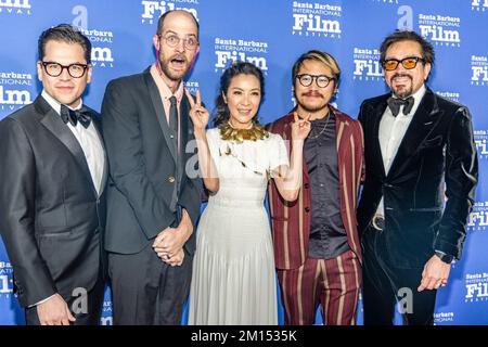 Santa Barbara, USA. 09th Dec, 2022. (L-R) Jonathan Wang, Daniel Scheiinert Michelle, Daniel Kwanand and SBIFF Executive Director Roger Durling arrive at the Santa Barbara International Film Festival's 15th Annual Kirk Douglas Award For Excellence In Film to honor actress Michelle Yeoh at the Ritz-Carlton Bacara, Santa Barbara, CA on Friday, December 9, 2022. (Photo By Rod Rolle/Sipa USA) Credit: Sipa USA/Alamy Live News Stock Photo