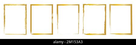 Set of golden square frames isolated on white background. Hand drawn frame. Vector illustration Stock Vector