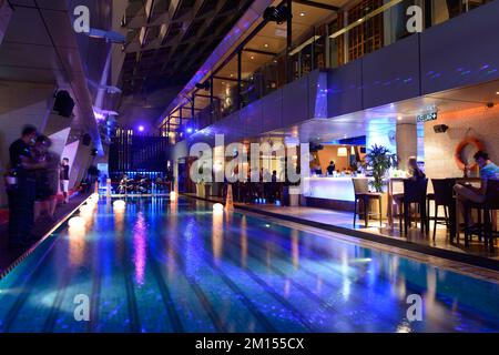 KUALA LUMPUR-APRIL 25: sky bar interior on April 25, 2014 in Kuala Lumpur, Malaysia. K.L. is the federal capital and most populous city in Malaysia fo Stock Photo