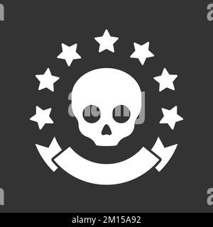 Vintage skull design element to create logos. Pirate emblem with stars and banner. Vector illustration. Stock Vector