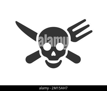 Skull head logo with knife and fork for jolly roger pirate flag. Simple vector illustration design. Stock Vector