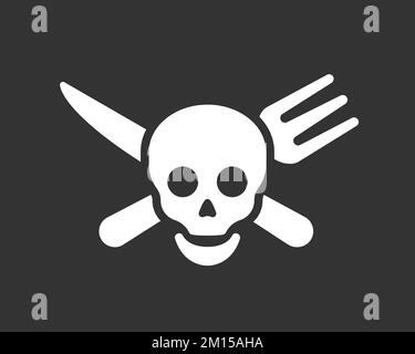 Skull head logo with knife and fork for jolly roger pirate flag. Simple vector illustration design. Stock Vector