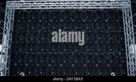 Rear of concert stage LED display. Back view of high resolution LED video wall. Stock Photo