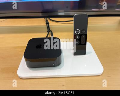 Orlando, FL USA- November 20, 2020:  An Apple TV device at an Apple Store in Orlando, Florida. Stock Photo