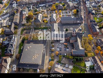 Aerial view, city hall and hall building in Altstadt district in Bottrop, Ruhr area, North Rhine-Westphalia, Germany, Authority, Bottrop, DE, Europe, Stock Photo