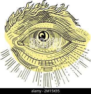 Eye of Providence. All-seeing eye with rays of light. Masonic, Illuminati, religious, esoteric, occult symbol. Medieval vintage engraving tattoo style Stock Vector