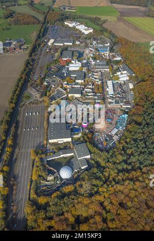 Aerial view, Movie Park Germany in the district Kirchhellen-Nord-Ost in Bottrop, Ruhr area, North Rhine-Westphalia, Germany, Bottrop, DE, Europe, amus Stock Photo
