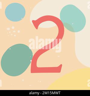 Hand drawn background with number two. Hand made design. Vector art Stock Vector