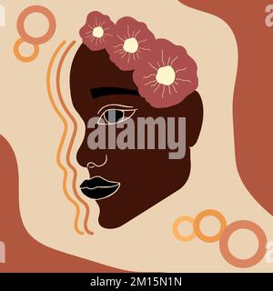 Hand drawn woman face on pastel orange background. Contemporary vector art Stock Vector