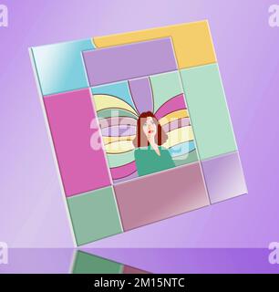 A woman’s portrait is seen on a custom made ceramic tile in this 3-d illustration. Stock Photo